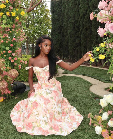 Elegant A Line Spaghetti Strap Print Floral Satin Prom Dress Evening Dress HZ1023